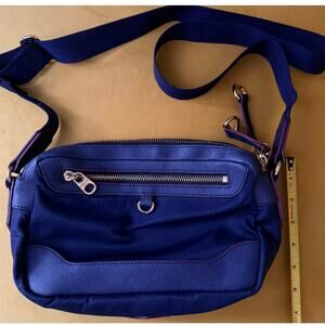 Mz Wallace Navy Blue Nylon Crossbody Shoulder Bag adjustable strap pink interior
